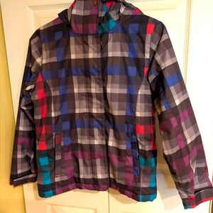 Roxy Snowboard Jacket Girls Size Large 10K Rainbow Checked Ski Winter Co…